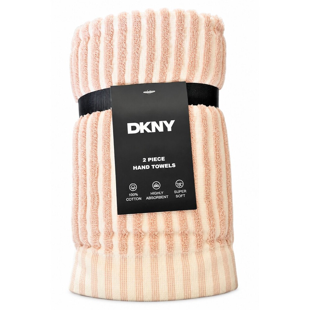 DKNY Hand Towels Blush Pink White Stripe Set of 2 OEKO-TEX Cotton Country 16x28